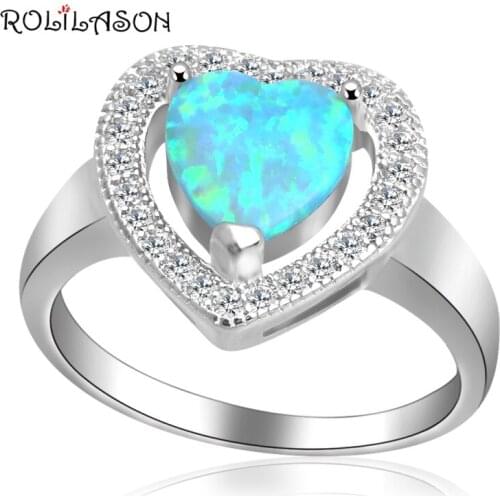 ROLILASON Heart-shaped design green opal white crystal for friend silver plated Fashion Jewelry Rings USA size #6#7#8#9 OR910