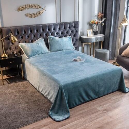 Luxury Crystal Velvet Sheet Flannel Flat Bed Sheet Set Single King Size Bedspread Cover Linen Sheets Warm Bedspread Coverlet