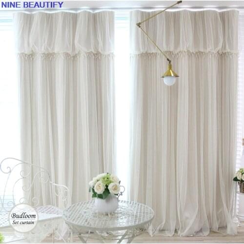 Korean Modern Style Blackout Curtains For Living Room Luxury Ivory Green Blue Pink Curtian+voile Sheer a lot/set Window Drapes