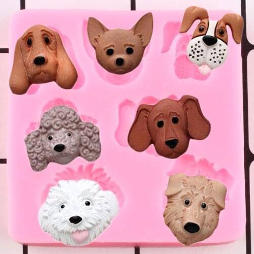 Dog Silicone Mold Cupcake Topper Fondant Cake Decorating Tools Chocolate Gumpaste Mould Candy Moulds Polymer Clay Molds