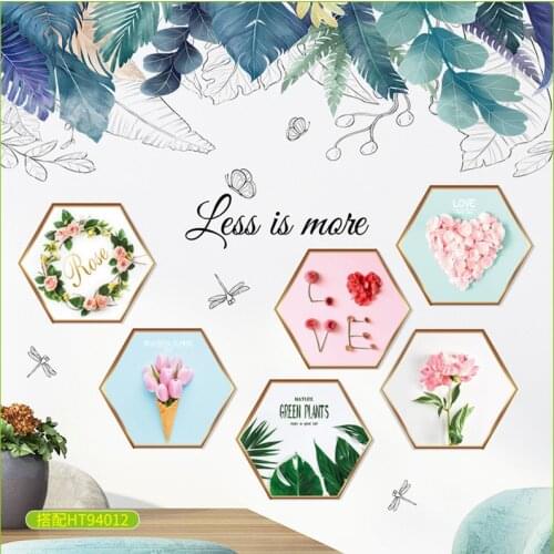 Tropical Cactus Green Plants Photo Frame Hexagon Wall Sticker Flower Decorative Vinyl Poster Corridor Decor Background Art Mural