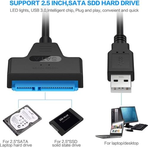 USB SATA Adapter USB 3.0 Adapter Cables Connectors UP To 6 Gbps Support 2.5 Inch SSD HDD Hard Drive External 22 Pin Sata Cables