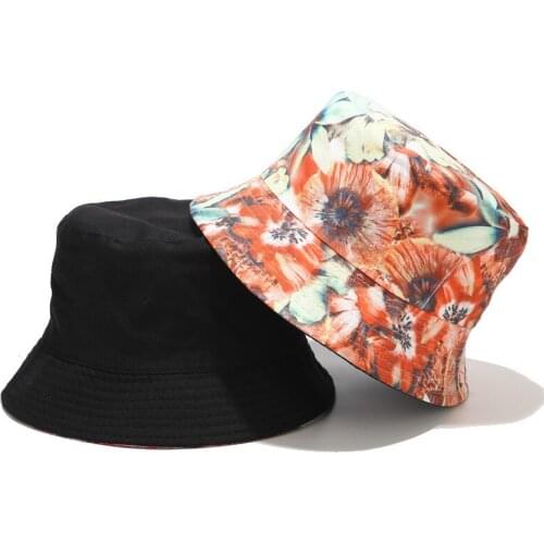 Spring Flower Printed Cotton Bucket Hat Fisherman Hat Outdoor Travel Hat Sun Cap Hats for Girl and Women 131