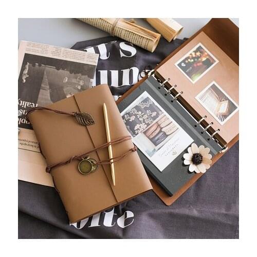 Vintage PU Leather Travelers Notebook Black Paper Spiral Notebook A5 Kraft Card DIY Album Travel Journal Notebook