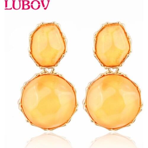 LUBOV Irregular circle Crystal Stone Dangle Earrings Gold Color Metal Frame Drop Earrings for Women Birthday Gift Party Jewelry