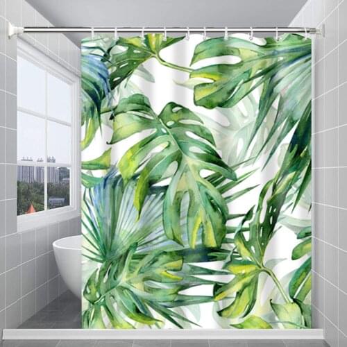 Waterproof Shower Curtain Bathroom Decor Tropical Green Leaf
