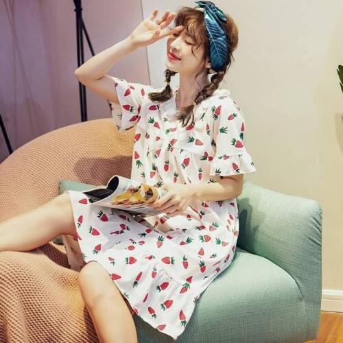 Sleepdress Cotton Women 's Summer Household Clothing Cotton Night Suit Sweet Cute Household Clothes Cartoon Casual Home Wear