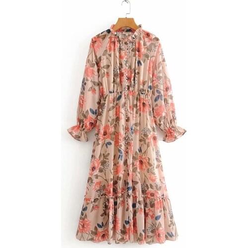 2019 wind autumn and winter womens new Chiffon V-neck front button waist long skirt