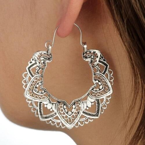 Women Gypsy Tribal Hollow Out Mandala Flower Hoop Earrings Jewelry Gift New trendy