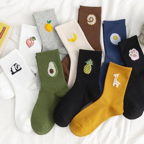 Animal Fruit Sock Girl Women Cotton Kawaii Funny Panda Harajuku Colorful Mid Cute Happy Socks Men Streetwear College Style Socks