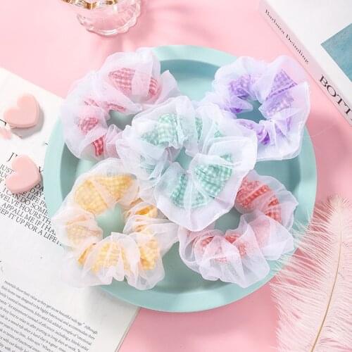 1Pc Fashion Double Layer Floral Hair Rope Ponytail Holder Yarn Plaid Scrunchies Striped Elastic Hair Ring For Women Headdress