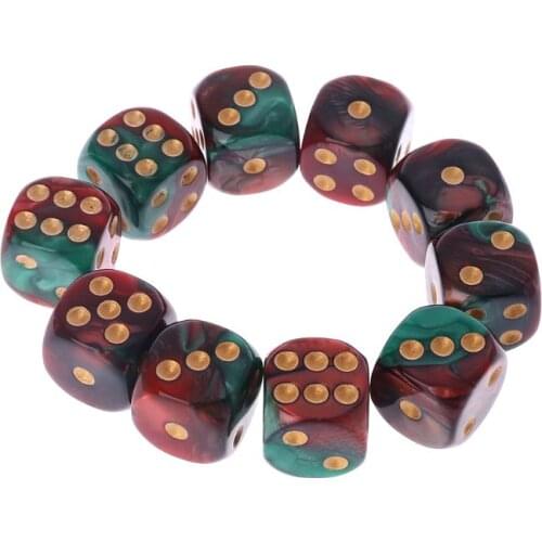 10 Pcs 16mm Resin Dice D6 Red Green Gold Points Round Edges KTV Bar Nightclub Entertainment Tools Adult Toys U2JB