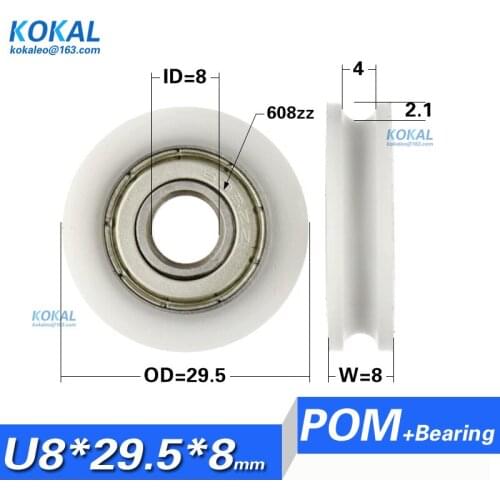Free Shipping 10PCS POM coated with 608zz bearing 8*29.5*8 u groove sliding roller wheel