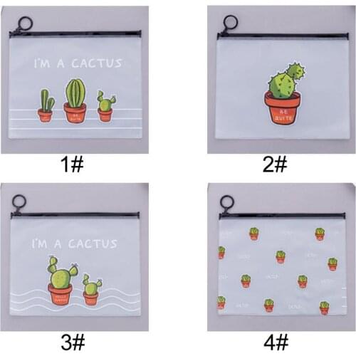 Large Capacity Transparent Pens Bag Women Cactus Plastic Pencil Bag Travel Make Up Beauty Toiletry Bags Female Makeup Organizer