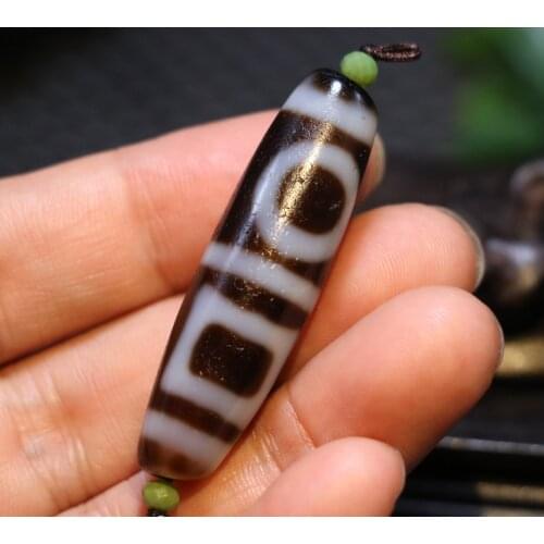 Big Treasure Talisman Timestown Magic Tibetan Oily Old Agate Patina Double Heaven&Earth dZi Bead Amulet 3A4 49MM