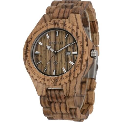Bewell ZS-W023A Wooden Watch Men Top Brand Luxury Mens Quartz Wristwatch Sandalwood Watch relogio masculino Sport Watch Clock