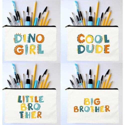 Little Dino Print Cute Pencil Case Office School Kawaii Pen Storage Pouch Kids Gifts Student Stationery Bags Travel Cosmetic Bag