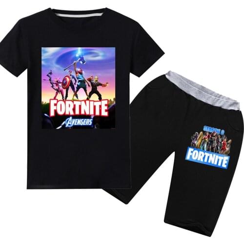 Kids Boy Summer Shorts Suit T-shirt Cotton Fortnite Short Sleeve T Shirt + Shorts Two Pieces Fashion Anime Figure Clothing Sets