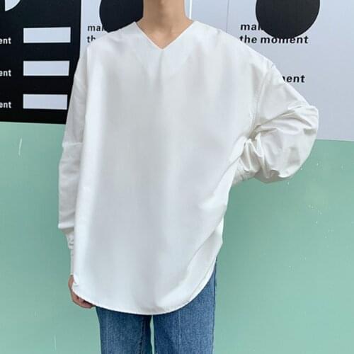 Homens Novos Camisas de Manga Longa Com Decote Em V Solta Pulôver Ocasional Mulheres Masculinos Japão Streetwear Camisa Roupas P