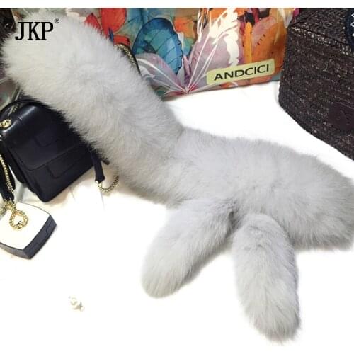 JKP 2020 Real Fox Fur Scarf with Tail Winter Shawl and Wraps New Fashion Natural Fox Fur Scarves Soft Fur Collar Luxury Scarf