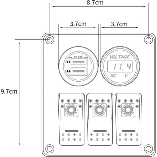 Rocker 3 Gang Switch Panel On-off with 12V-24V Voltmeter Dual USB Charger