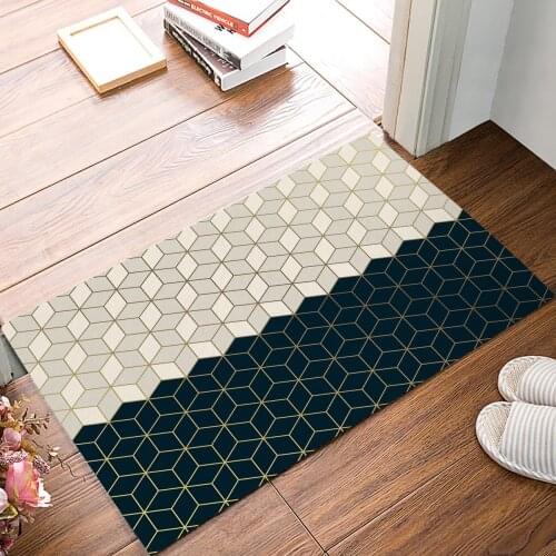 Green And Beige Cube Square Geometric Door Mats Kitchen Floor Bath Entrance Rug Mat Absorbent Indoor Bathroom Rubber Non Slip