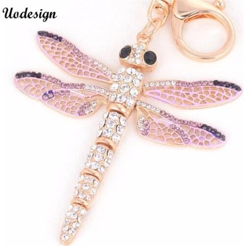 Crystal dragonfly key chain fashion rhinestone insect key ring lovely women bag charm pendant accessory wholesale jewelry