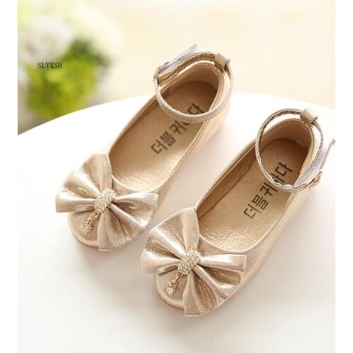 2019 Newest Autumn Girls leather shoes Children girls baby princess bowknot sneakers pearl diamond single shoes Kids dance shoes