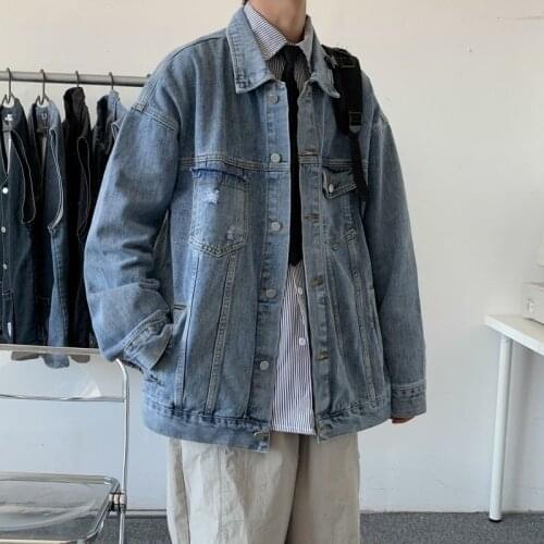 2021 Mens Blue Color Casual Holes Denim Jacket Lapel Collar High-quality Cowboy Coats Fashion Brand Outerwear Plus Size M-2XL