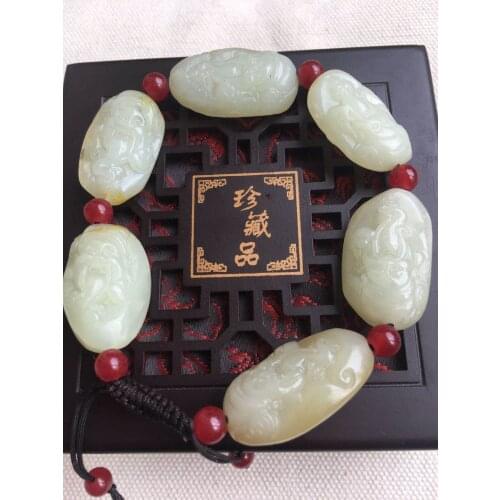 Natural raw hetian jade bracelet bangle hand-carved jadite jade beads bracelets for men jade jewelry real jade gift high quality