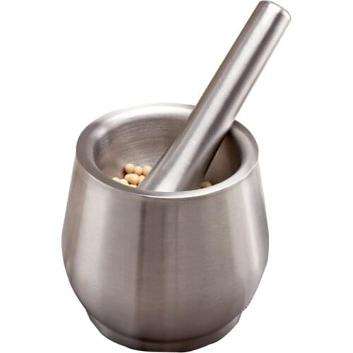 Stainless Steel Mortar Pestle Pedestal Bowl Kitchen Garlic Pepper Spice Grinder Mill Kitchen Tool