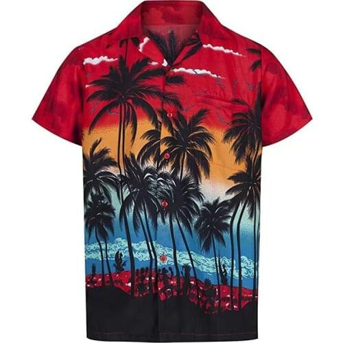 New Summer Thin Section 2021 Mens Beach Print Casual Short-Sleeved Mens Shirt Lapel Button Seaside Daily Top Colourful Fashion