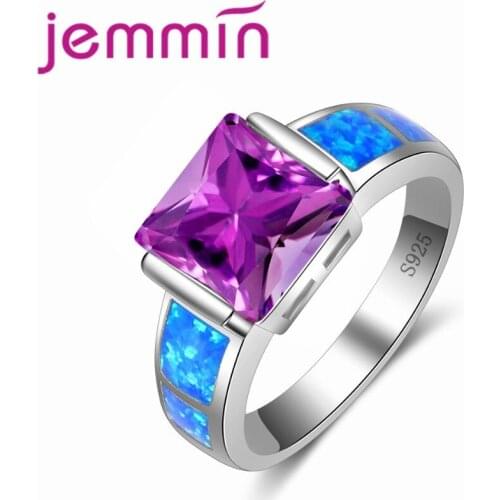 New Create Opal Ring for Women Best Gift Classic Square CZ Crystal 925 Sterling Silver Ring Wedding Party Jewelry Gift