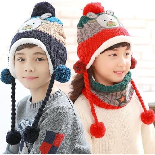 New Design Baby Hat Deer Head Winter Beanie Children Windproof Hat Boy Girl Knitted Beanies Age For 2-10 Years Old