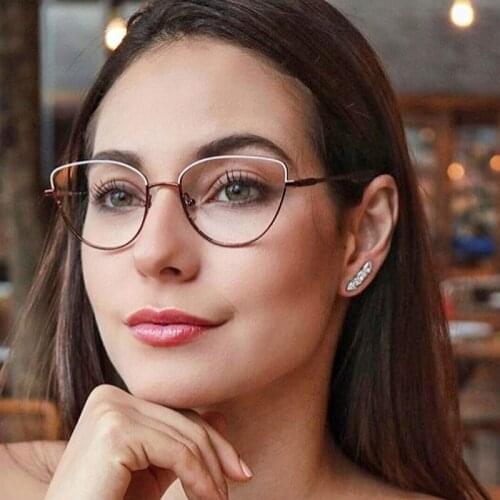 Cateye Prescription Glasses Women Brand Designer Alloy Computer Optical Frame Myopia Lenses Ladies Eyeglasses Lunette De Vue