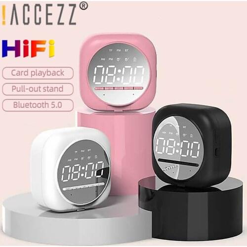 !ACCEZZ Portable Bluetooth Wireless Speaker LED Display Mirror 3D Stereo Surround Loudspeaker Support Alarm Clock TF Card Column