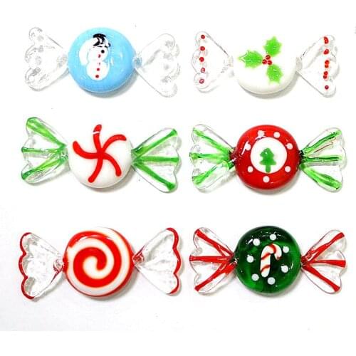 Christmas Decoration Murano Glass Candy Ornaments Creative Lovely Lucky Leaf Snowman Cane Xmas Tree Pattern Design Sweets Gifts