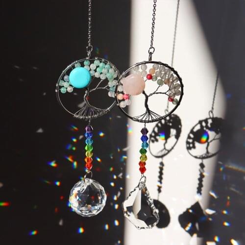 Crystal Wind Chime Pendant Colorful Life Tree Hanging Drops Garden Decoration Hanging Drops Craft Chain Hanging Window Ornament
