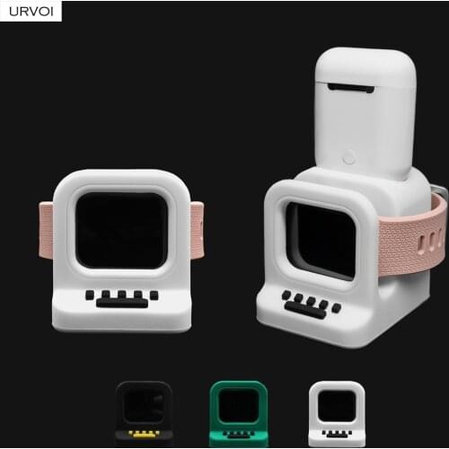 URVOI silicone stand for apple watch holder WatchOS keeper 2 in 1 home charging dock for iWatch classic MAC design for airpods