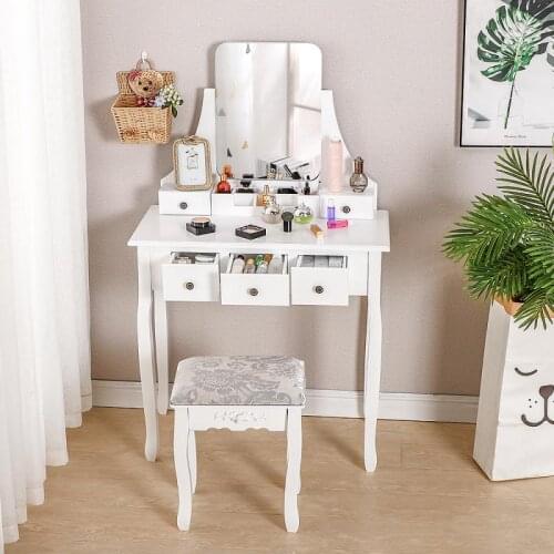 CoiffeuseModern Wooden Dressing Table Set 5 Drawer With Mirror Household Bedroom Dressing Table Chair Jewelry Organizer HWC