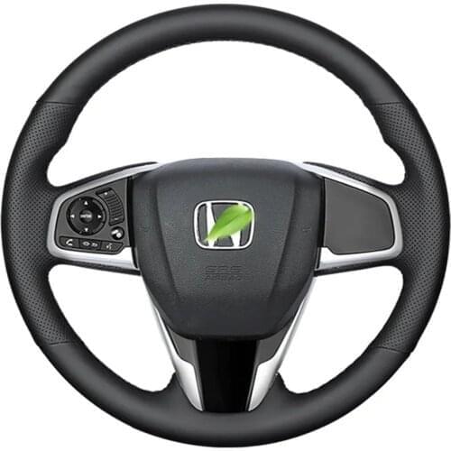 Hand-Stitched Car Steering Wheel Cover Non-Slip Black Artificial Leather For Honda Civic 10th Gen 2016 2017 2018
