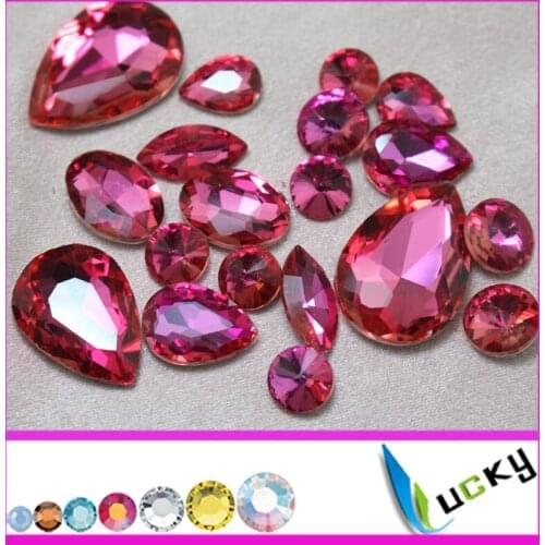 Top quality real Rose color crystal jewelry beads pear navette oval rivolis shape point back rhinestones K9 quality freeshipping