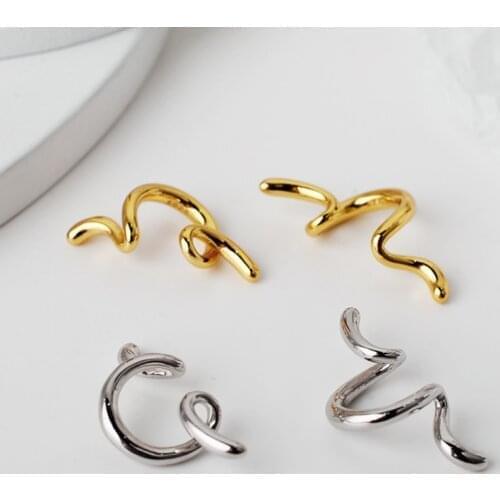 1PC Artistic Authentic 925 Sterling Silver Irregular Spiral Line Ear Clip No-Pierced Ear Bone Cartilage Fine Jewelry