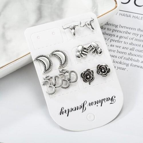 Women Earrings Set Elephant Bull Moon Rose Earring For Women Bohemian Animals Stud Earrings 2020 New Brincos Fashion Jewelry