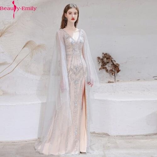 Sexy V Neck Luxurious Sequined Women Evening Dresses 2021 Fashion Sleeveless Zipper Back Evening Gowns for Women with Side Split