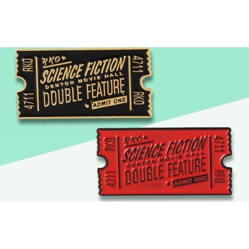 Punk Rocky Black Red Badge SCIENCE FICTION DOUBLE FEATURE Ticket Punk Lapel Jeans Badge Enamel Pin Jewelry Gift