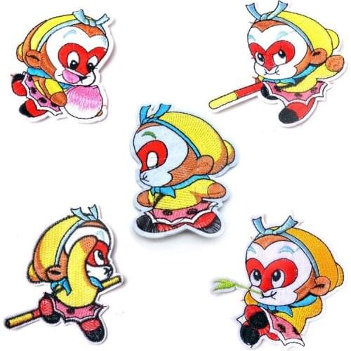 100pcs/lot Embroidery Patches Monkey King Kids Clothing Decoration Accessories Biker Shirt Diy Iron Heat Transfer Applique