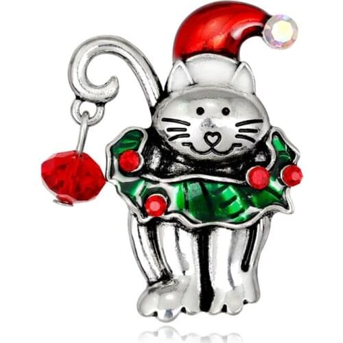 2018 Christmas New Year Cat Kitten White Brooch Corsage Gifts Banquet Pins Decoration