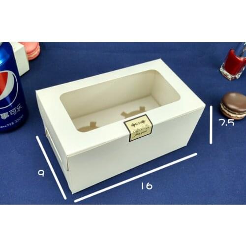 30pcs 16*9*7.5cm 2 grid Packaging White cardboard Paper Muffin window Box For Candy\Cake\Dessert \party Packing boxes
