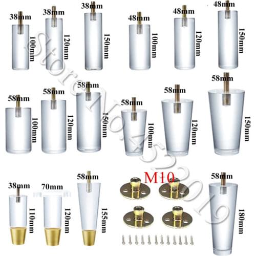 4Pcs Screws Acrylic Sofa Legs Clear Round Furniture Legs Replacement for Home Chairs Bed Drawers Cabinet Ottoman Coffee Table